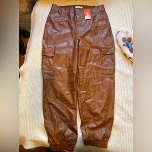 Brown Cargo Leather Pants